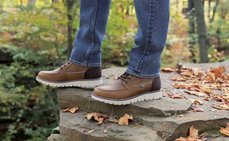 Shop Nunn Bush boots featuring the Karnak Moc Toe in the woods.