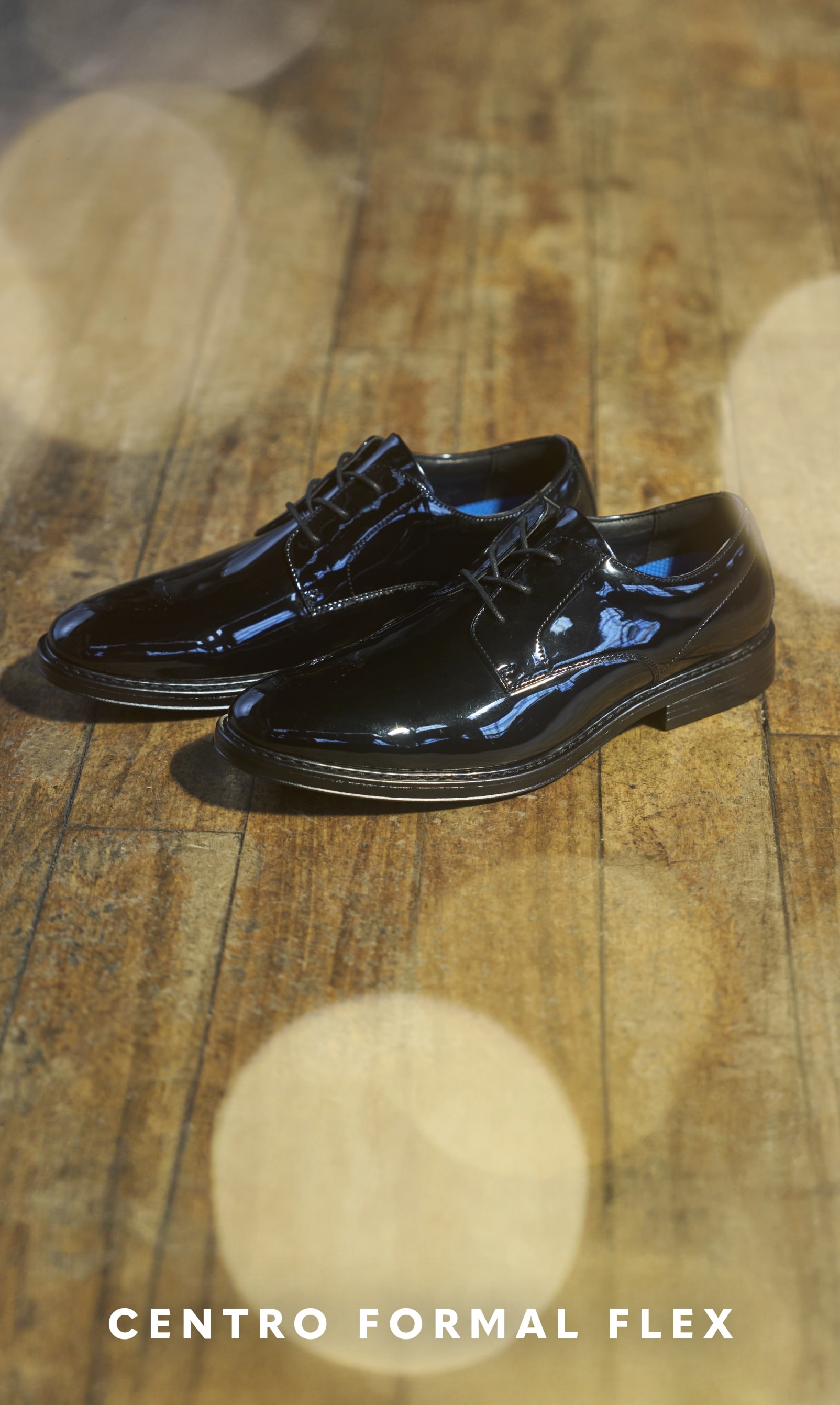 Men's Dress Shoes category. Image features the Centro Formal Flex oxford in patent black